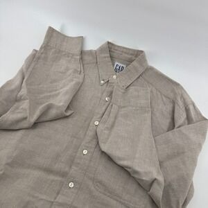 GAP Men's Linen Blend Button Down Long‎ Sleeve Casual Shirt Size S Brown Tan